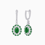 Art Deco Inspired Floral Drop Earrings with French Cut Gemstones and Diamond Halo - Shahin Jewelry
